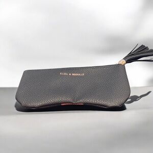 ZiGi MARAIS Pouch Black Rose Gold Stripe Zippered New in Bag